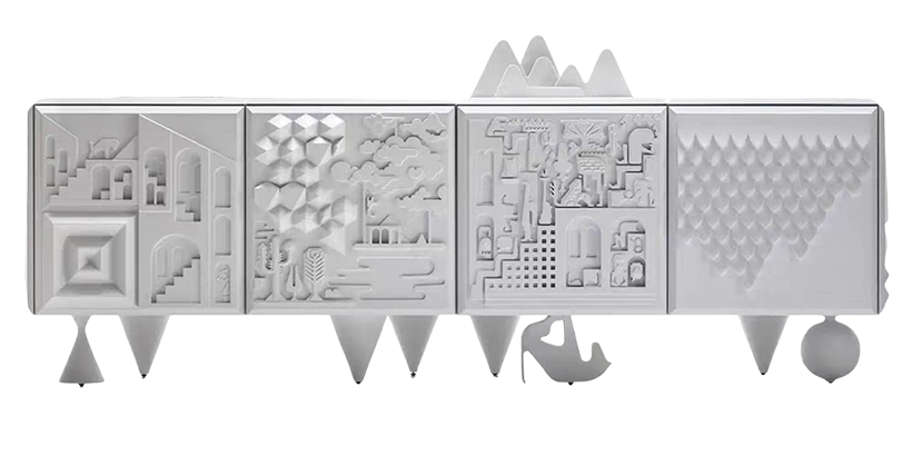Luxury Sculptural Bas-Relief Media Console Sideboard with 3D Textured Doors.1