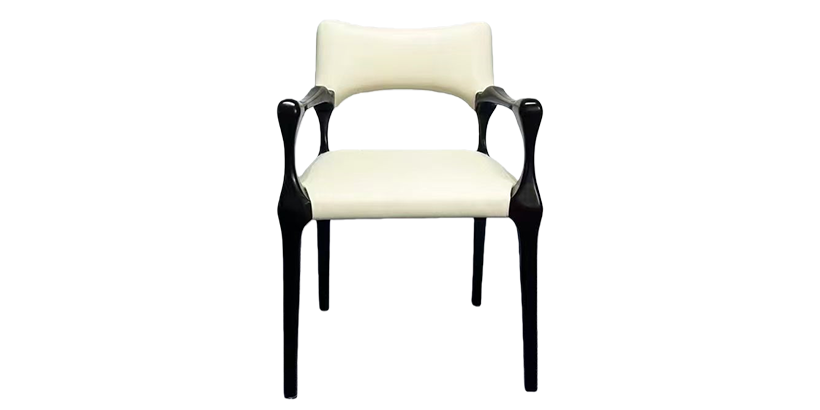 Luxury Sculptural Dining Chair with Curved Black Wood Frame & Upholstered Seat.1